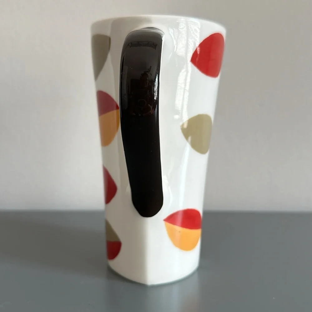 Pier 1 Tall Asymmetrical Abstract Red Yellow Olive Leaves Stoneware Cup Mug